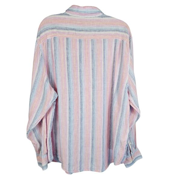 Tommy Bahama 100% Linen Pink Blue Stripe Business Casual Men's Dress Shirt XL - Picture 2 of 7